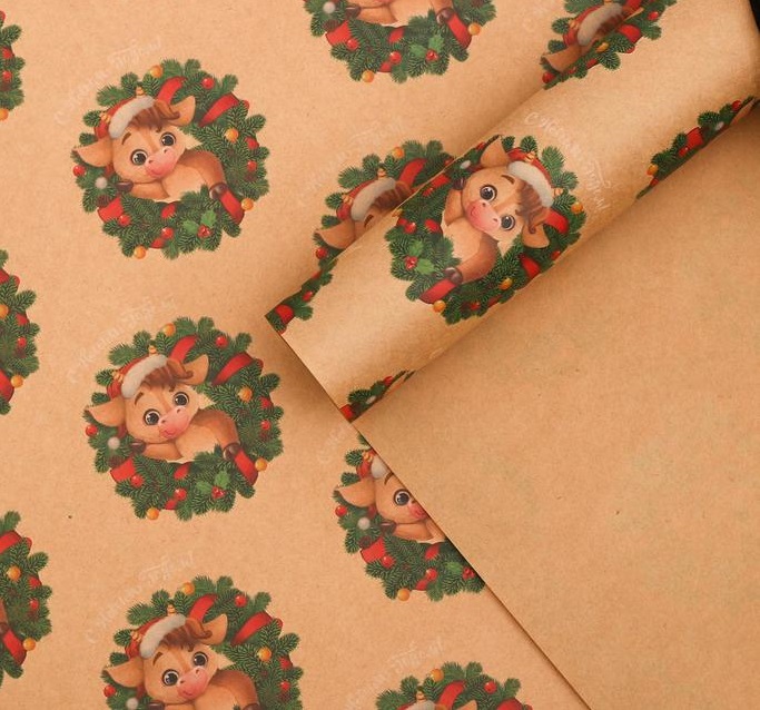 Бумага упаковочная крафт «Новогодний венок», 50×70 см