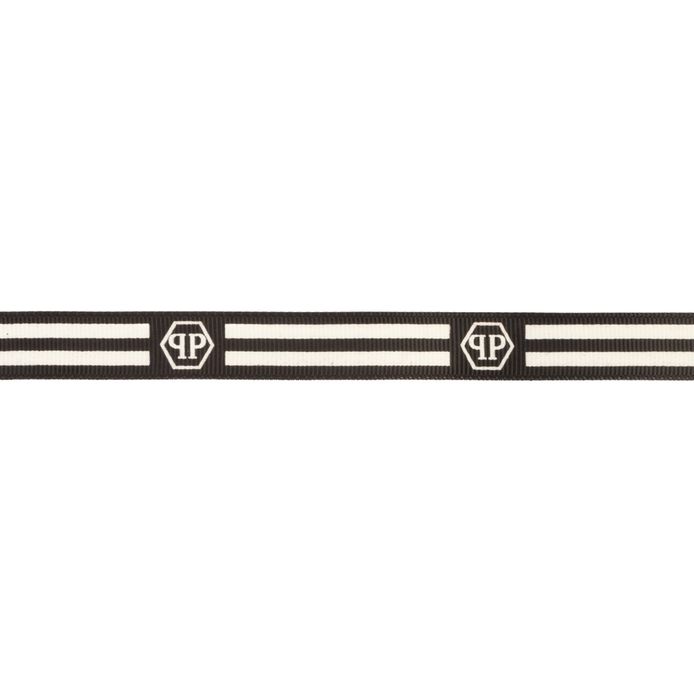Лента репсовая 1,5 см с надписью (13 , черный с полосками)