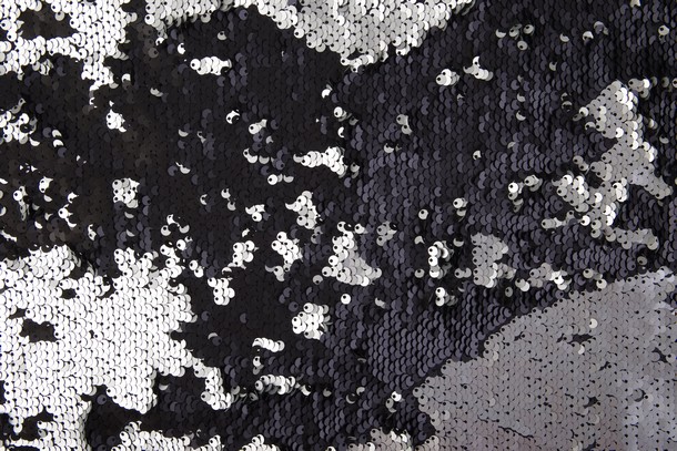 Ткань пайетки двухсторонние (7, черный/серебро матовый)