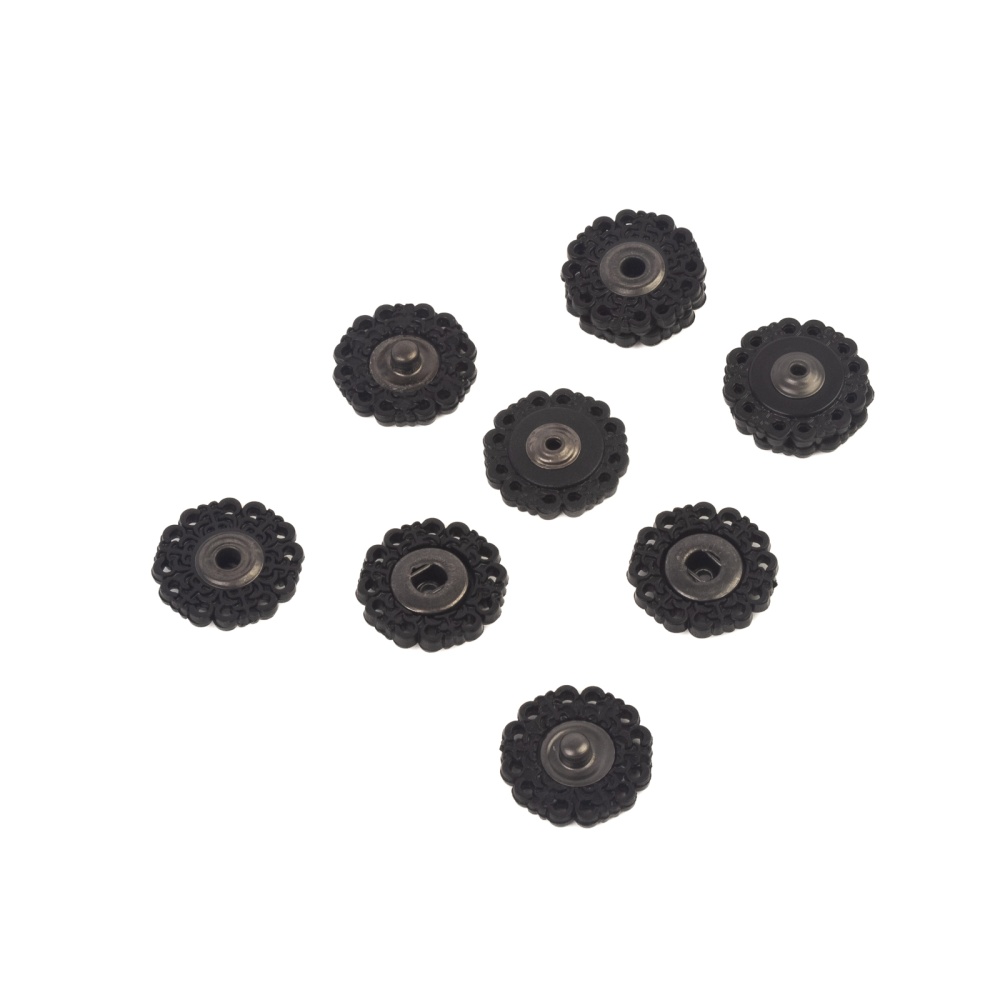 Кнопка пришивная из 2-х частей 18мм пластмасса   (уп=2шт) (1586-2, цветок, черный)