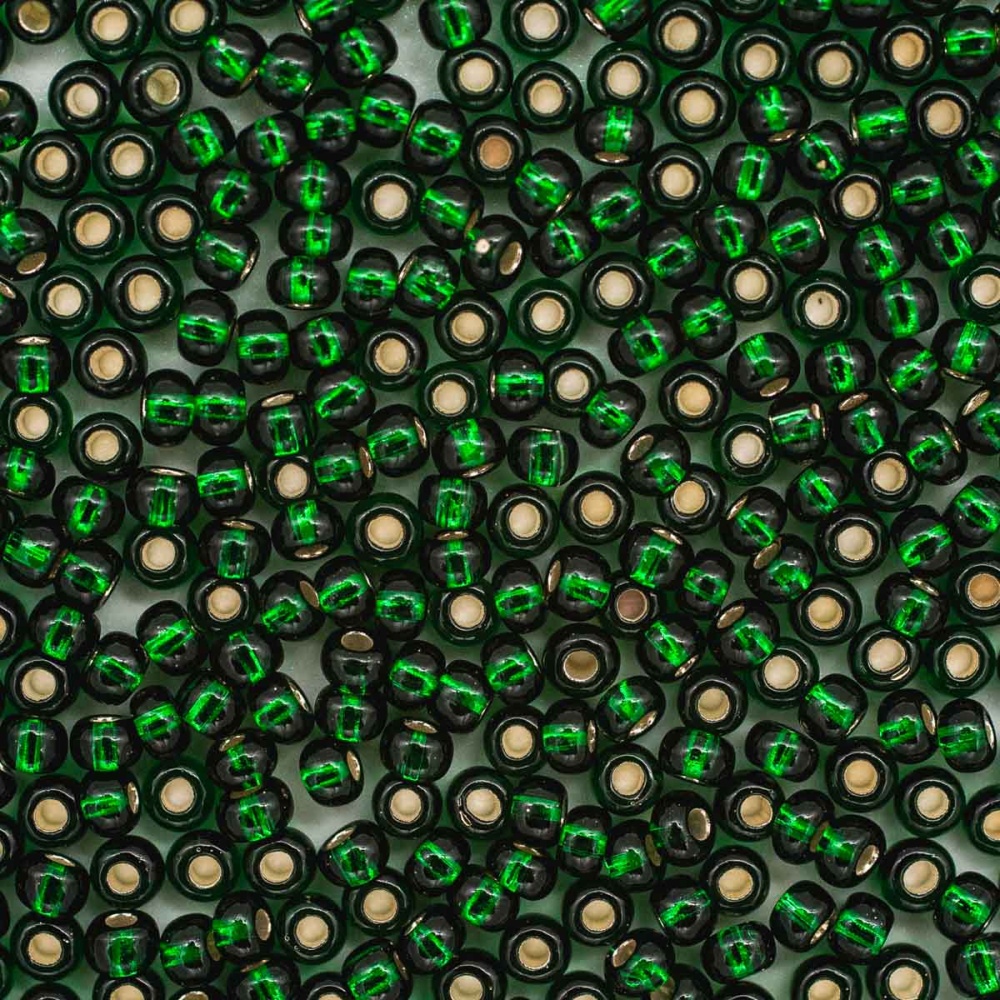 Бисер Preciosa 10/0 ~5гр  (57150, т.зеленый, серебряная линия внутри)