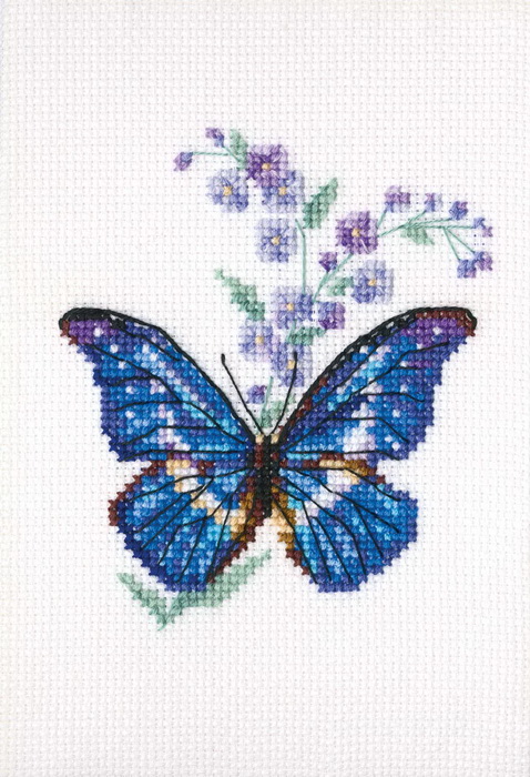 EH364 "Синюха и бабочка" 8,5х9,5 см, Набор для вышивания РТО 