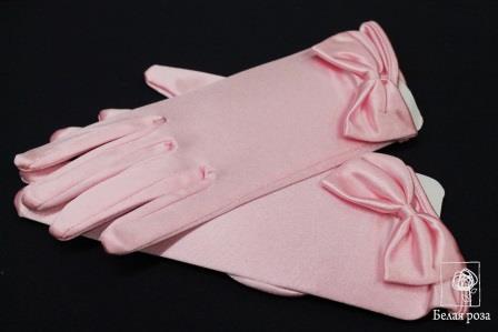 Перчатки атласные с бантиком  (2, розовый)