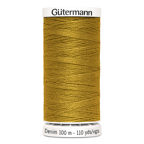 Нить Denim 50/100 м для пошива изделий из джинсовых материалов, 100% полиэстер Gutermann (1970, золото)