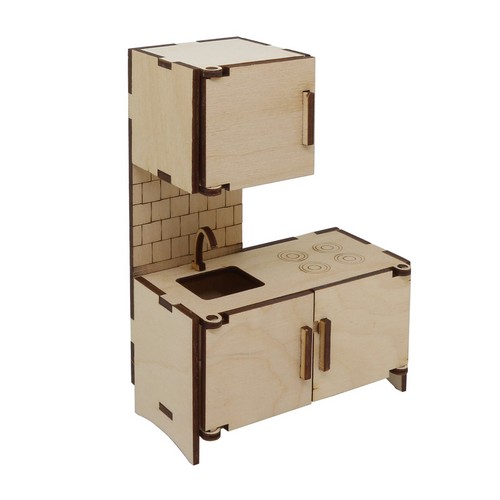 Деревянная заготовка Кукольная мебель 'Кухонный модуль навесной шкаф и мойка' 10*5*14,5 см