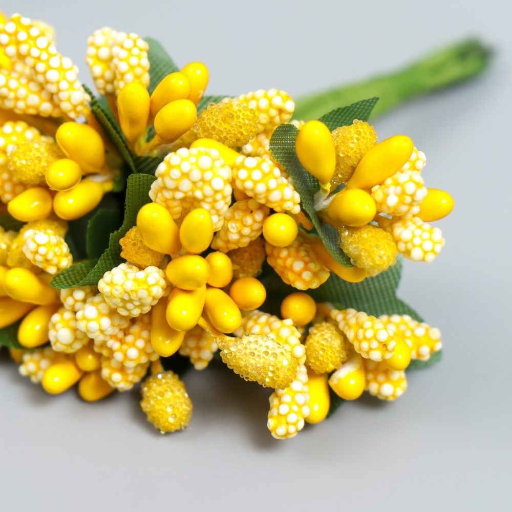 Цветы для декорирования "Соцветие" жёлтый 8,5 см (1 букет=12 цветов)