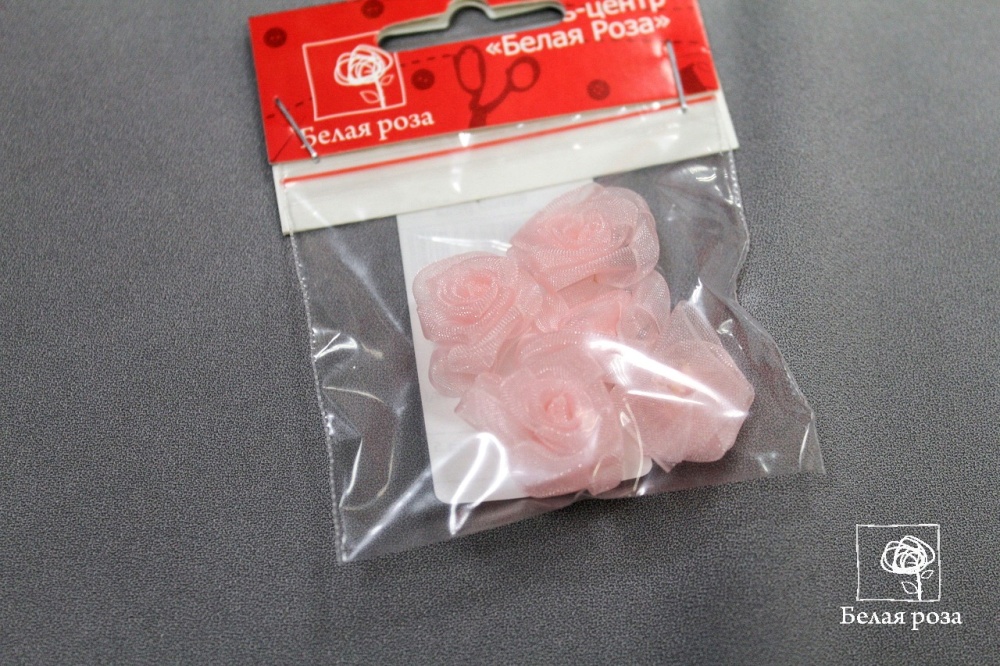 Цветы пришивные розочка органза (уп=5шт)    (3, розовый)