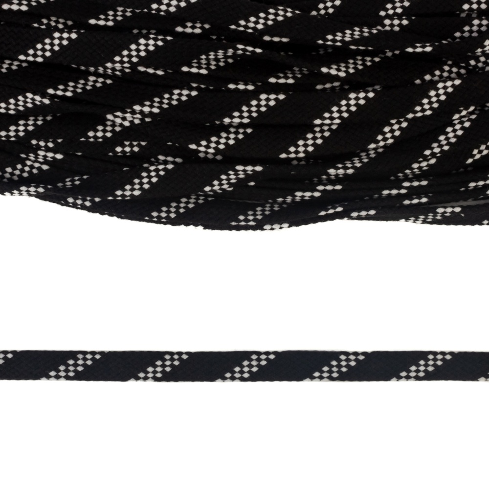 Шнур плоский 12мм х/б турецкое плетение  (032/001, черно-белый)