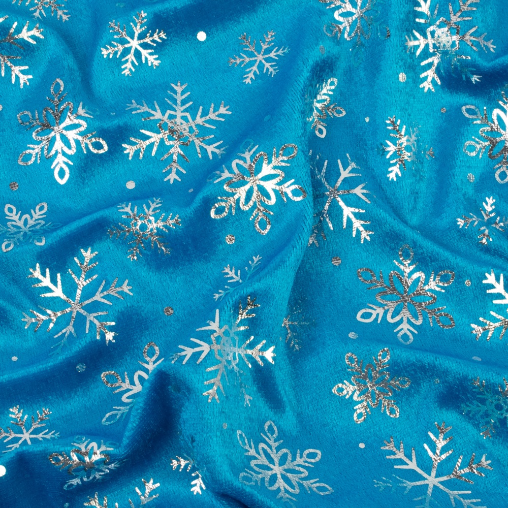 Бархат принт снежинки 43733 (3, голубой)