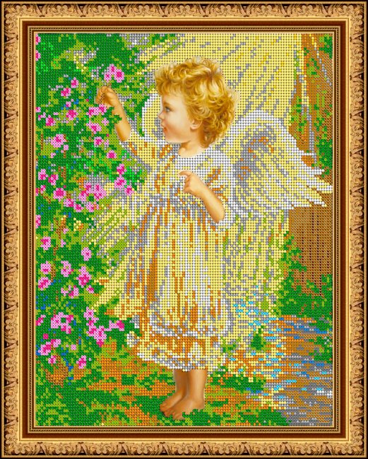 Рисунок на ткани для вышивания бисером "Ангелочек в саду" К-467 (24*30см)