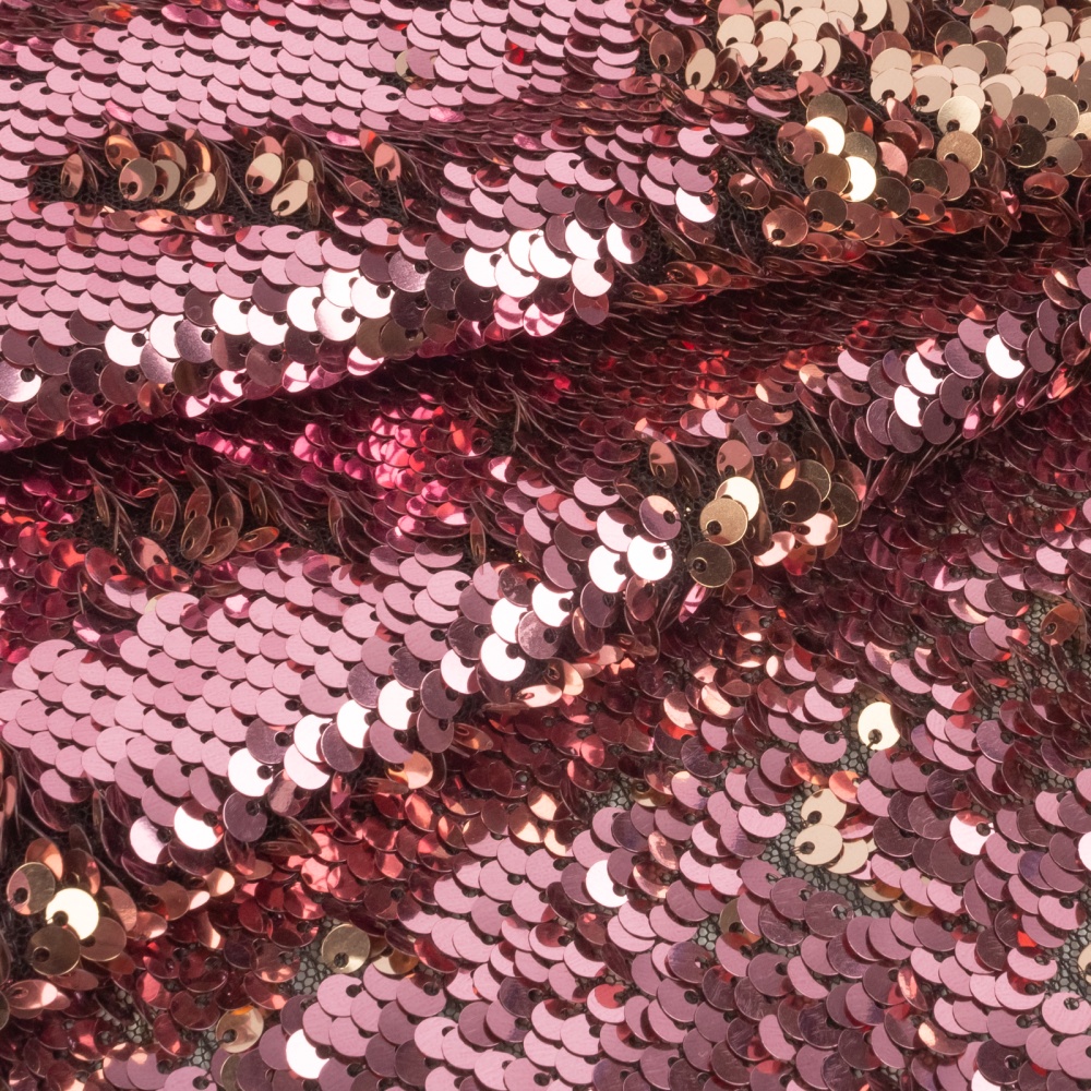Ткань пайетки двухсторонние на сетке (7, розовый/розовое золото)