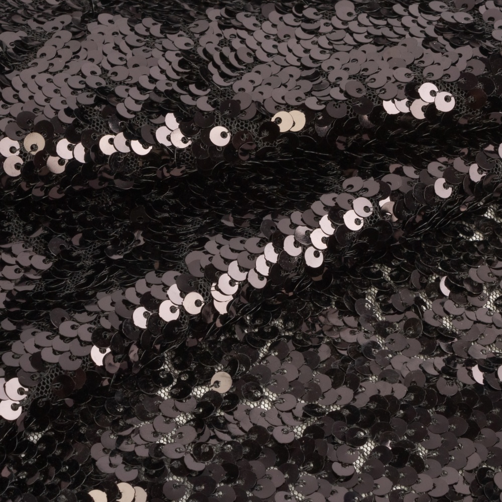 Ткань пайетки двухсторонние на сетке (10, черный)