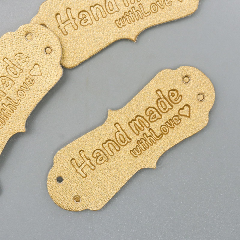 Бирка "Handmade", кожа, цвет золото 1,5х4 см 10шт