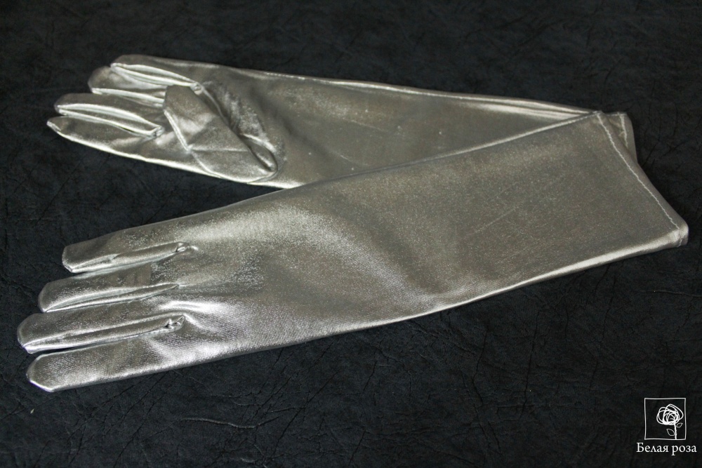Перчатки лайкра металлик длинные №6850    (2, серебро)