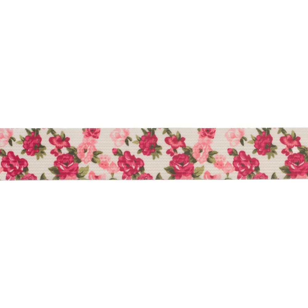 Резина декоративная 2,5 см №4510 (40, розовые цветы на белом)