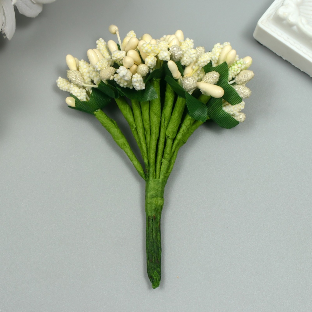 Цветы для декорирования "Соцветие" сливочный 8,5 см (1 букет=12 цветов)