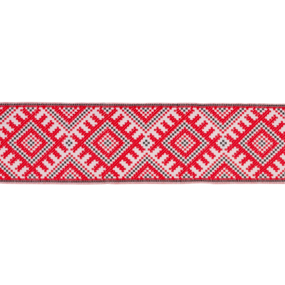 Тесьма жаккардовая 4см Красный орнамент на белом (3)