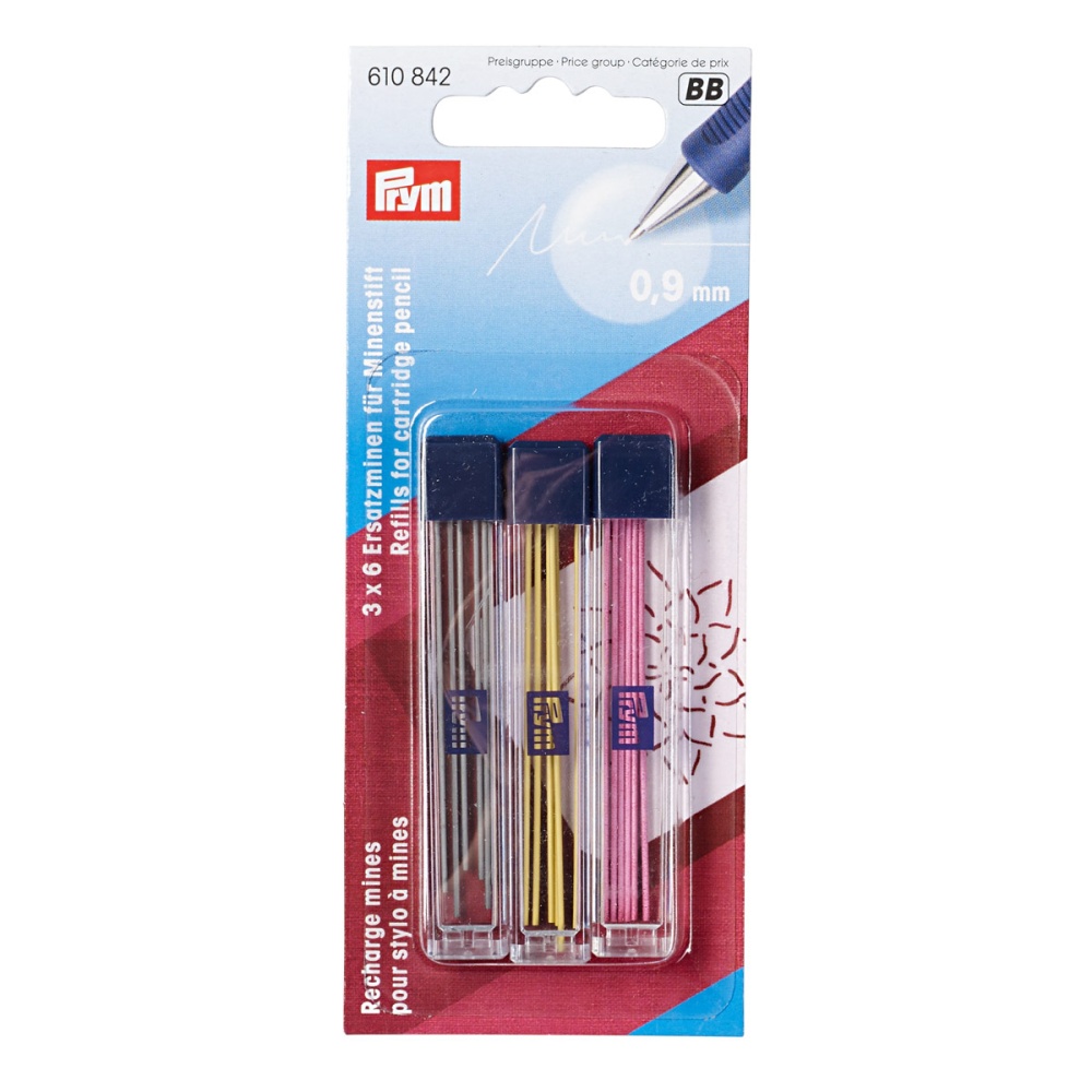 Запасные графиты для механ. карандаша О 0,9мм, желтый/черный/розовый Prym