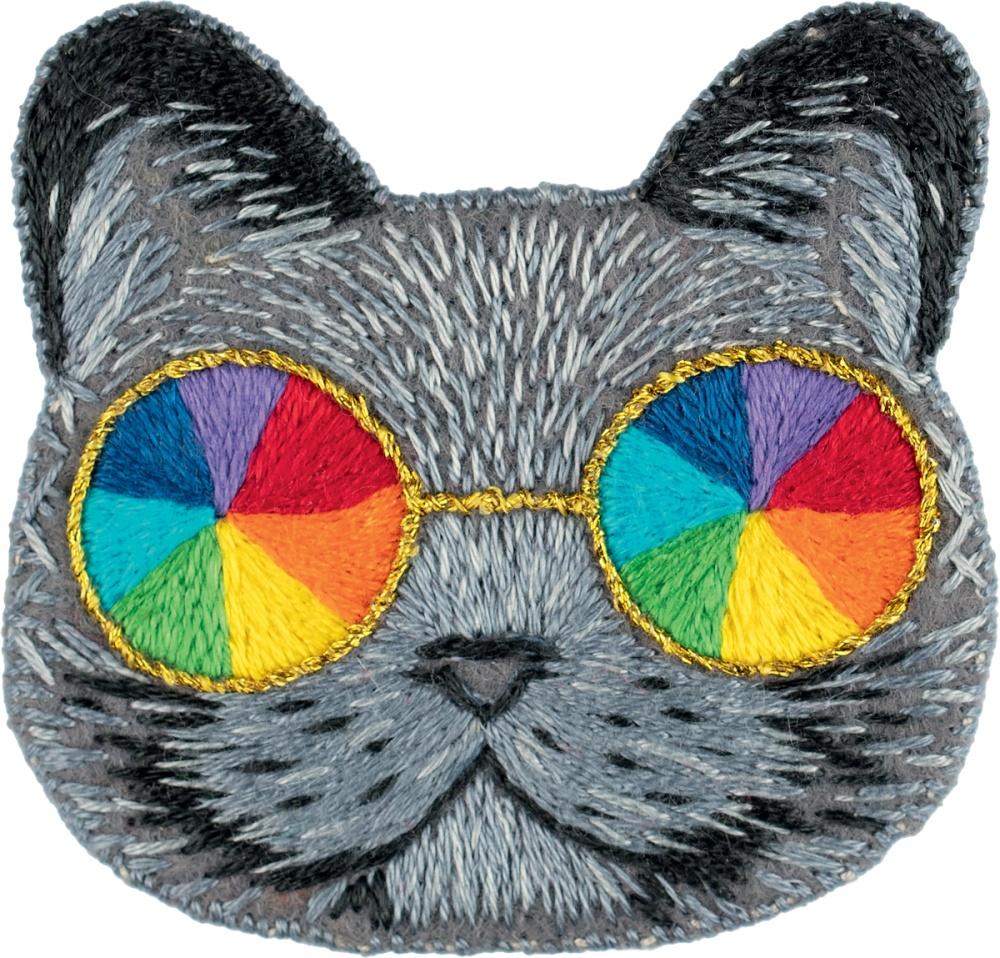 "Брошь. Кот в радужных очках" 5.5х5.5см,  набор для вышивания