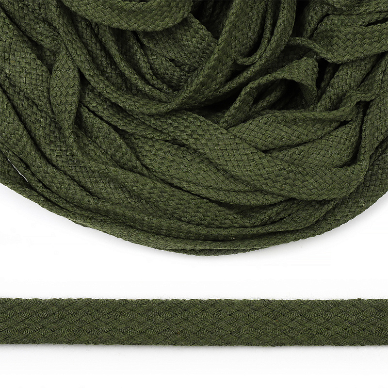 Шнур плоский 12мм х/б турецкое плетение  (021, хаки)