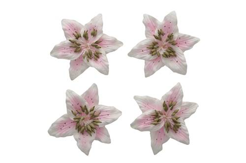Цветы лилии, набор 4 шт, диам 5 см,бело-розовые
