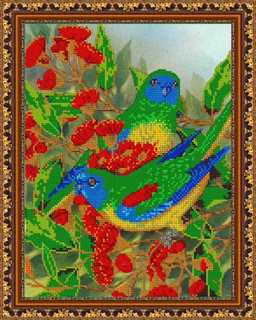 Рисунок на ткани для вышивания бисером "Радужная пара птиц" К-506 (24*30см)