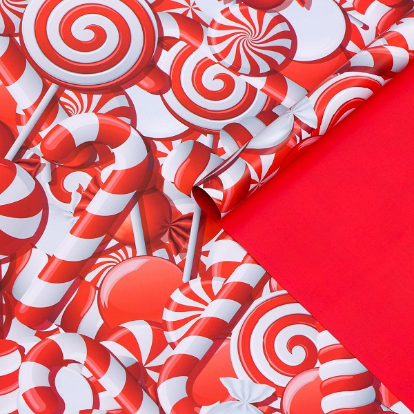 Бумага упаковочная глянцевая, двусторонняя "Лабиринт", красный, 50х70 см