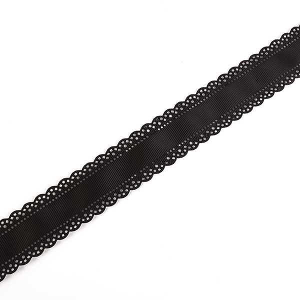 Лента репсовая с ажурными краями, 3 см  (черный)