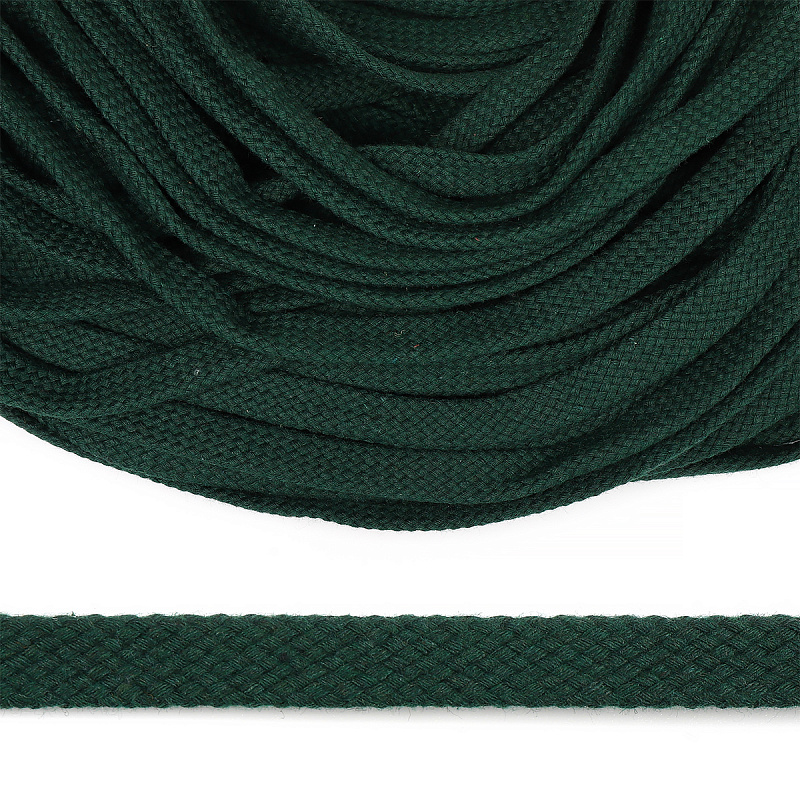 Шнур плоский 12мм х/б турецкое плетение  (019, т.зеленый)