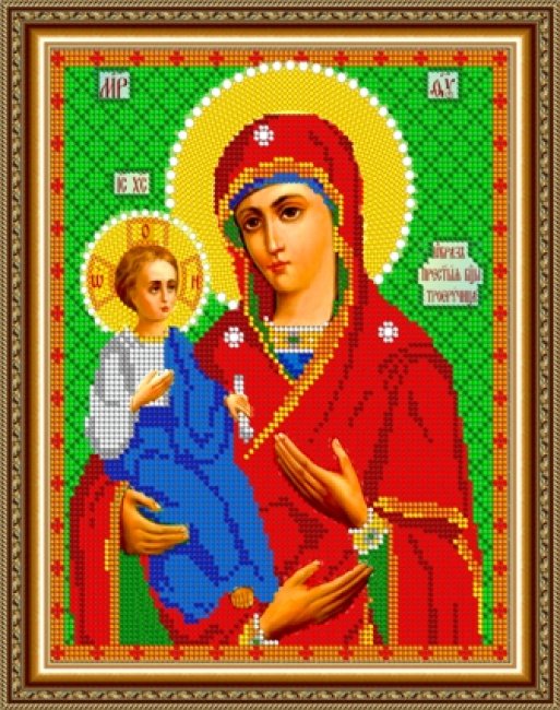 Рисунок на ткани для вышивания бисером "Прсв.Богородица Троеручица" 406Р 19*24см 