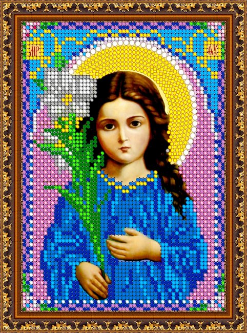 Рисунок на ткани для вышивания бисером "Св. Богородица Трилетствующая" 12*16см