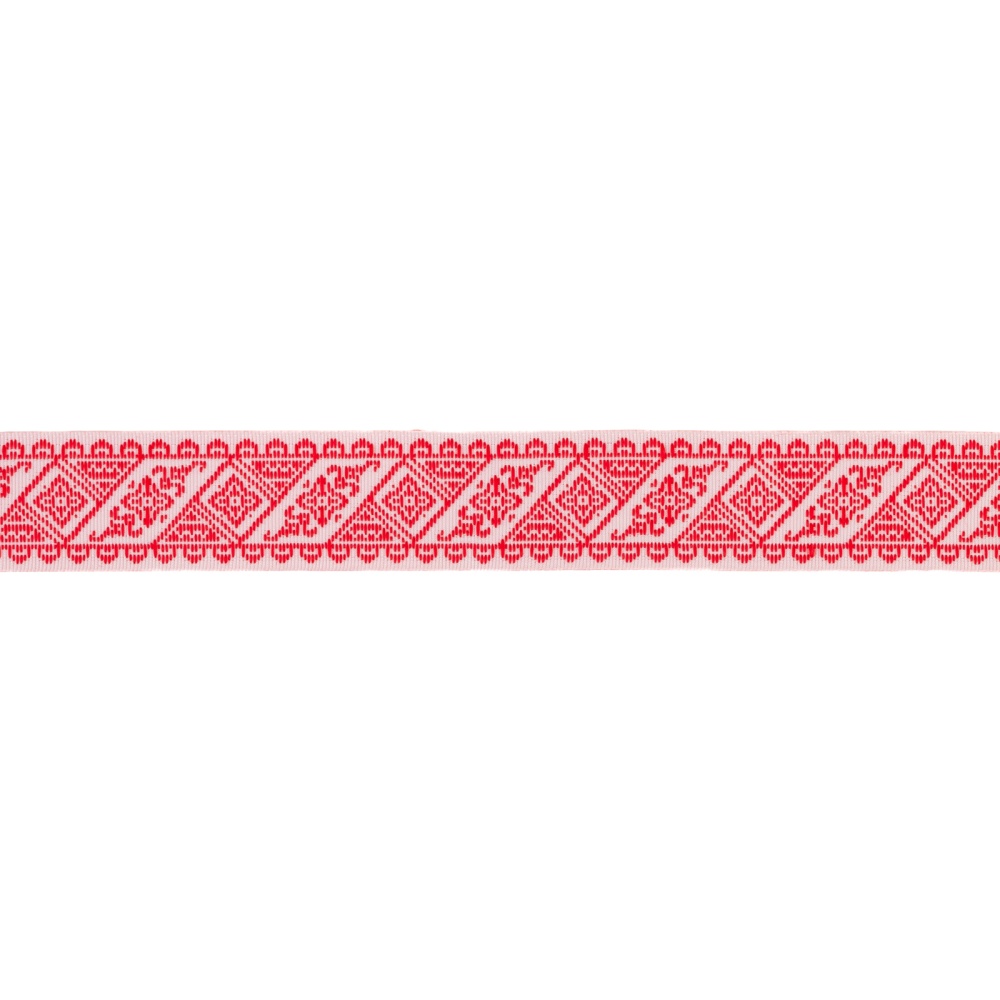 Тесьма жаккардовая 2см Красный орнамент на белом  (1)