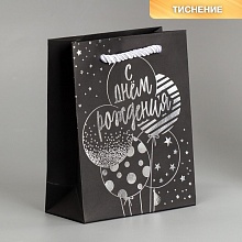 Пакет подарочный «С Днём рождения!», чёрный крафт, 12 × 15 × 5,5 см