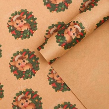 Бумага упаковочная крафт «Новогодний венок», 50×70 см