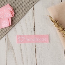 Нашивка «Handmade», 6×1,5см, (уп. 10 шт,),  полиэстр,  розовый 