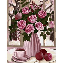 Картина по номерам 40х50 см Розы, чай и яблоки