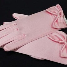 Перчатки атласные с бантиком  (2, розовый)