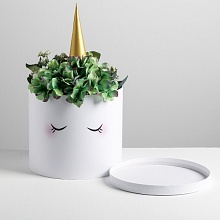Коробка шляпная для цветов с доп. элементом «Белый единорожка», 22 × 22 см