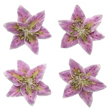 Цветы лилии, набор 4 шт, диам 5 см, нежно-сиреневые