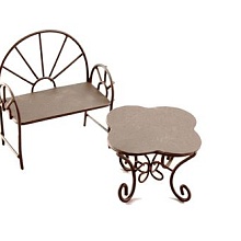 Металлические мини столик-ромашка и кресло коричневые; Стол:5.5*4.5см Кре...