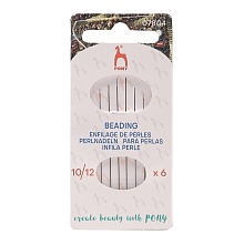 Иглы ручные для бисера с серебряным ушком Beading №10-12, 6шт, PONY