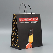 Пакет подарочный крафтовый «Шампанское», 28 × 32 × 15 см