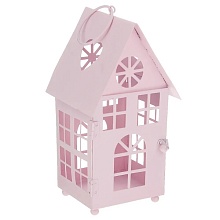 Декоративный домик-фонарик, метал, нежно-розовый, 9х9,5х17см