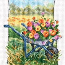 C347 "Старый бабушкин сад" тележка с цветами 13*17.5 см, Набор для вышив...