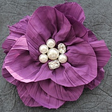 Цветок №26 булавка+зажим ( гипюр с жемчугом) (10, фиолетовый)