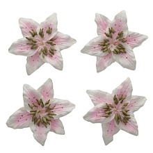 Цветы лилии, набор 4 шт, диам 5 см,бело-розовые