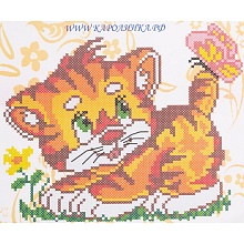 кткн 014(р) Котенок с бабочкой 13x16см Набор крестом канва с  рисунком