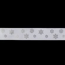 Лента репсовая 2,5 см с рисунком "Снежинки" (белый/серебро)